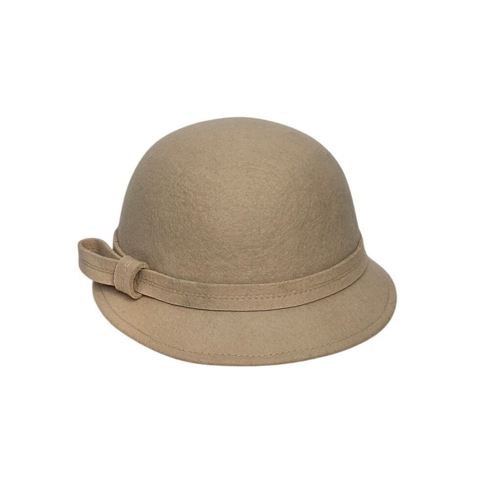 Charming Charlie Camel Tan Wool Cloche Hat Bow Detail One Size
